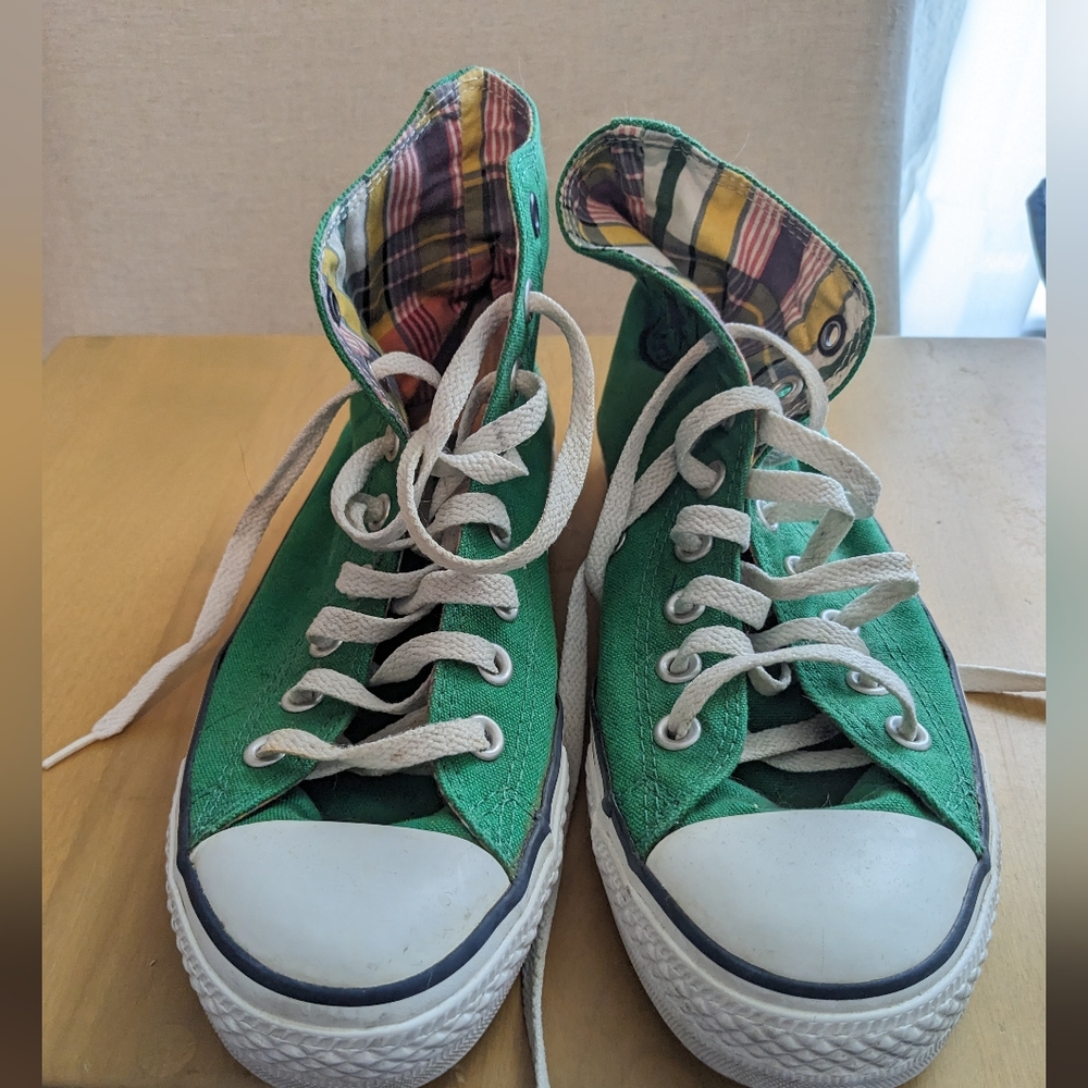 Converse Chuck Taylor Green Madras Plaid Sneakers 6.5m 8.5w High tops